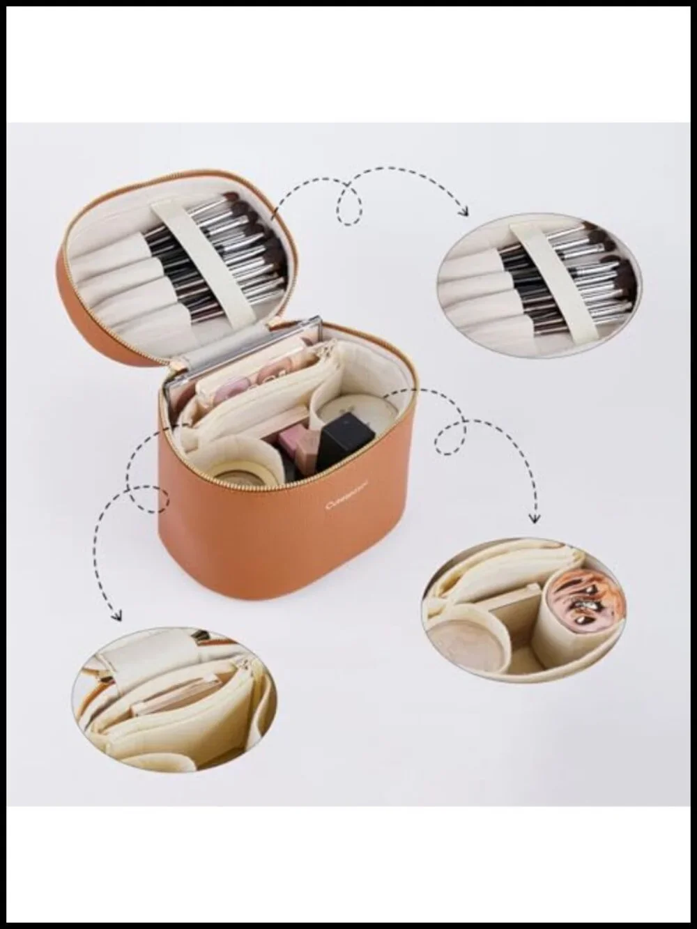 Large Makeup Bag Organizer, PU Leather Cosmetic Case with Removable Dividers,
